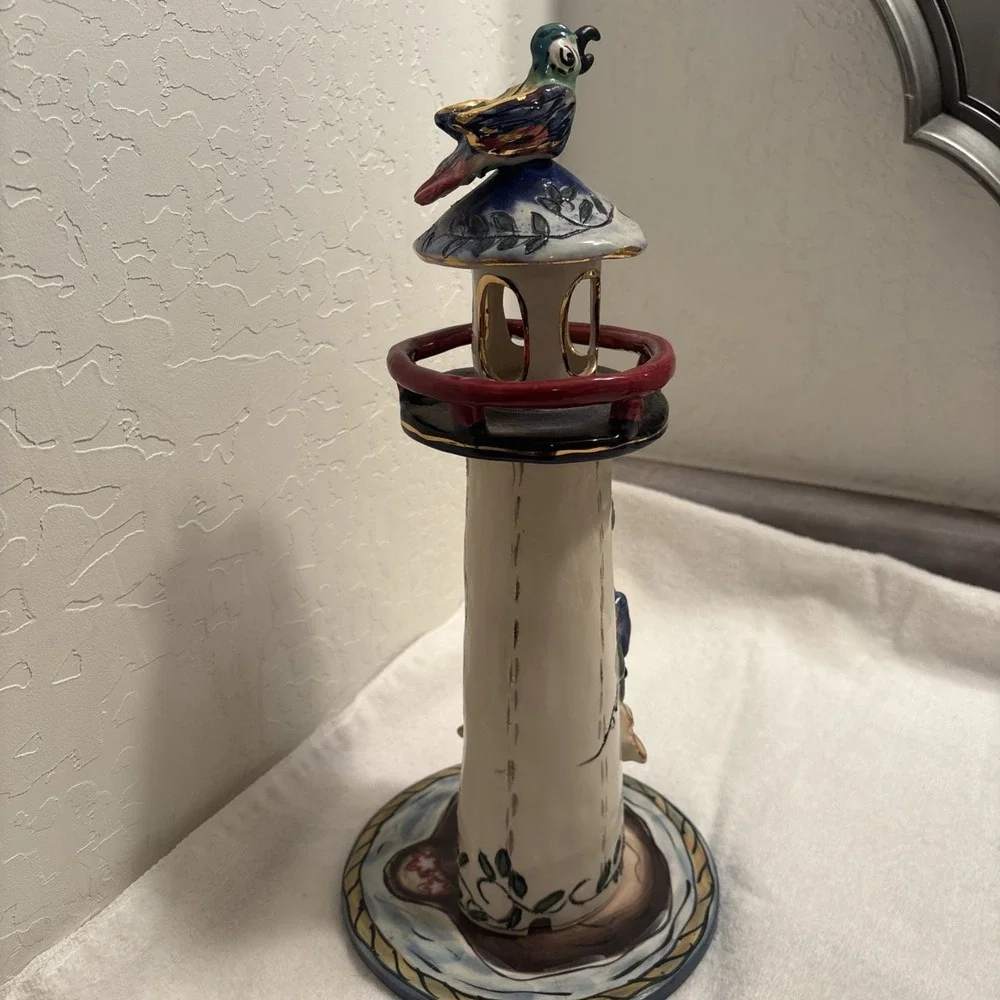 Blue Sky Clayworks Polly's Place Lighthouse Ceramic Tea light Heather Goldminc
